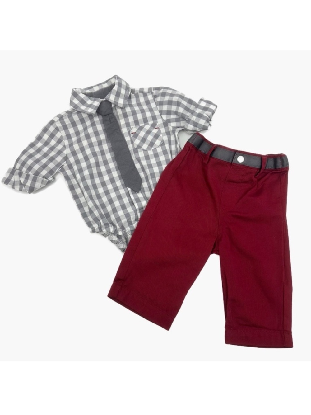 Baby Boys Dressy Outfit Set Babyrageous Plaid Bodysuit Shirt & Burgundy Pants 3M
